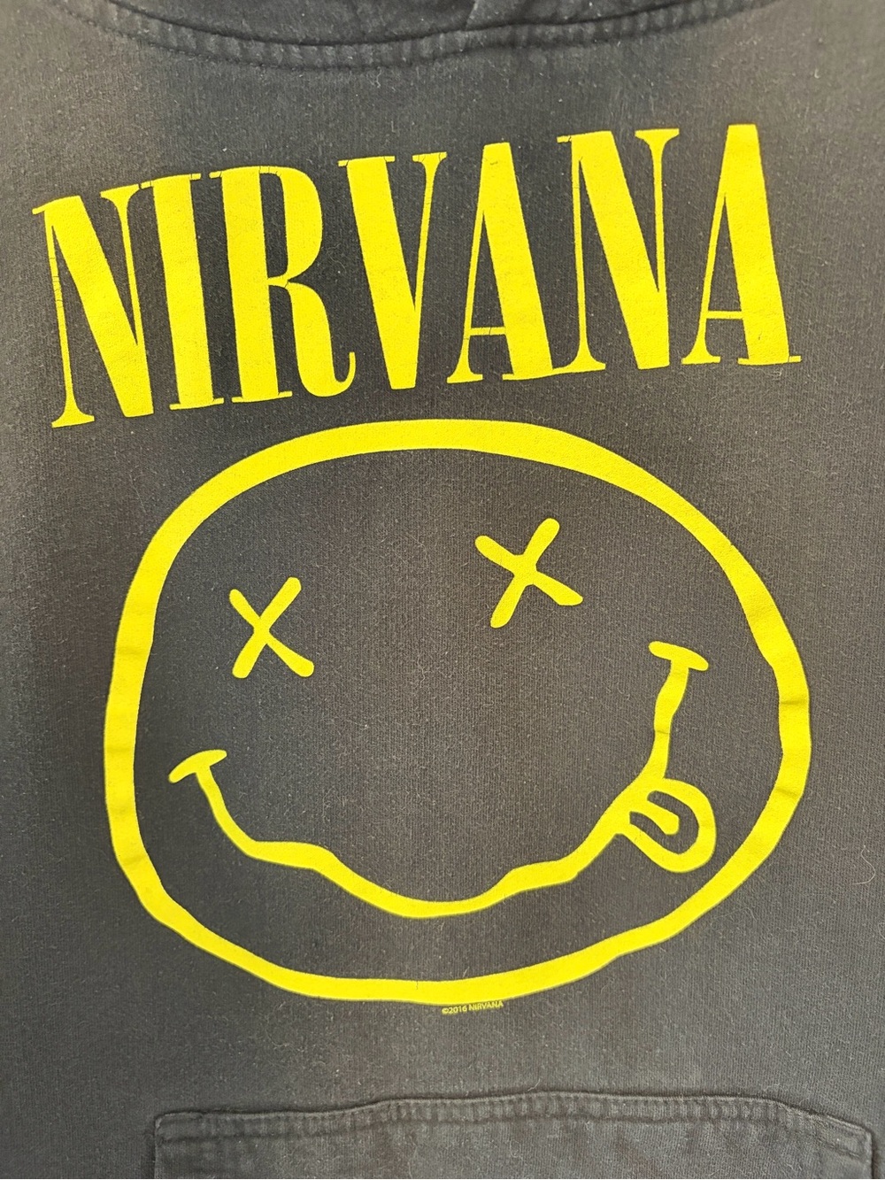 Official Nirvana Smiley Face Logo Hoodie Black - Men's / Unisex Small 19.5" P2P - Picture 4 of 8